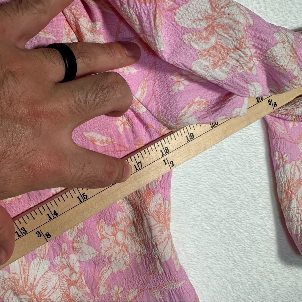Pink Floral Ruffled Puffy Short Sleeve Crop Top Size Large Forever 21‎ Preppy - Picture 6 of 9
